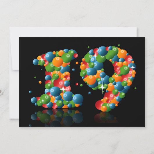 19e verjaardag, met bubbels en ballen kaart (Voorkant)