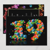 19e verjaardag, met bubbels en ballen kaart (Voorkant / Achterkant)