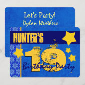 19e verjaardag Modern voor Him Blue en Gold W13B Kaart (Voorkant / Achterkant)