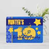 19e verjaardag Modern voor Him Blue en Gold W13B Kaart (Staand voorkant)