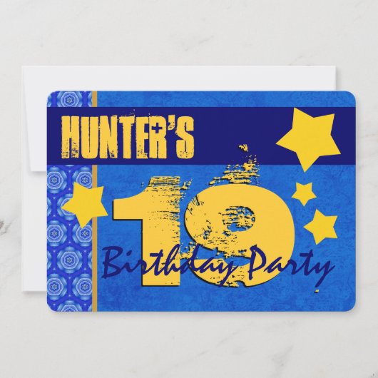 19e verjaardag Modern voor Him Blue en Gold W13B Kaart (Voorkant)