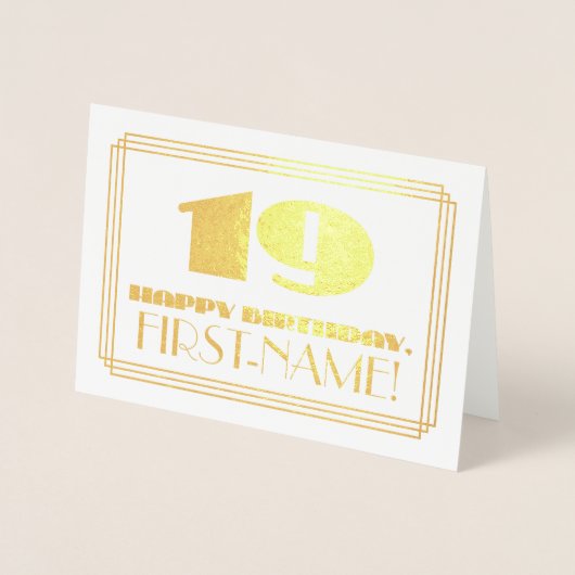 19e verjaardag; naam + Art Deco Geïnspireerd als " Folie Kaarten (Voorkant)
