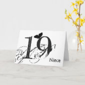 19e verjaardag, nicht, vlinder, zwart-wit. kaart (Gele Bloem)