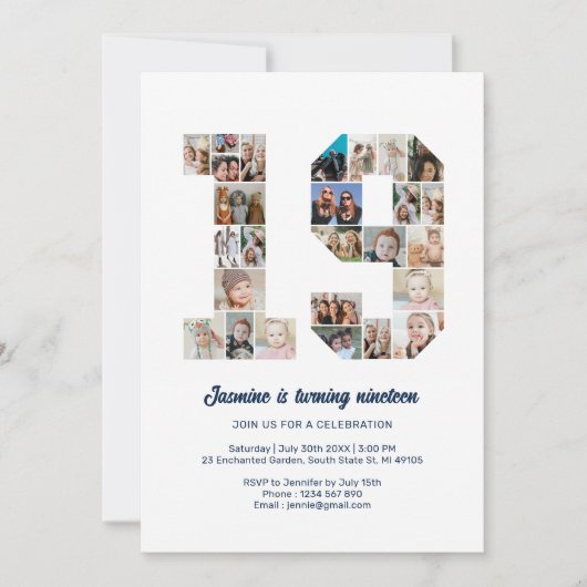 19e verjaardag nummer 19 aangepaste fotocollage kaart (Voorkant)