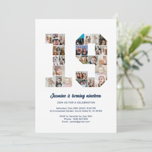 19e verjaardag nummer 19 aangepaste fotocollage kaart (Staand voorkant)
