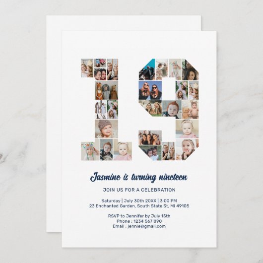 19e verjaardag nummer 19 aangepaste fotocollage kaart (Voorkant / Achterkant)