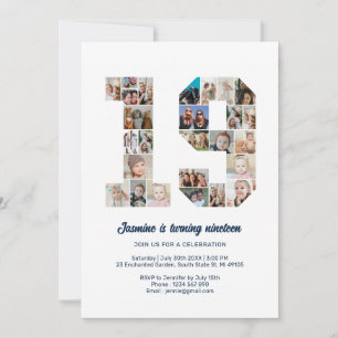 19e verjaardag nummer 19 aangepaste fotocollage kaart