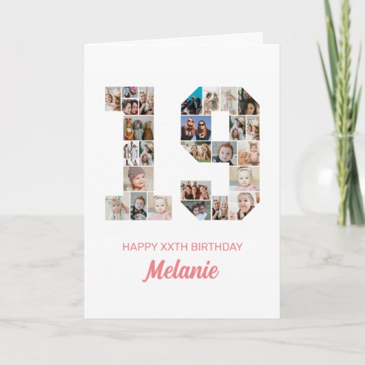 19e verjaardag nummer 19 Fotocollage gepersonalise Kaart (Voorkant)