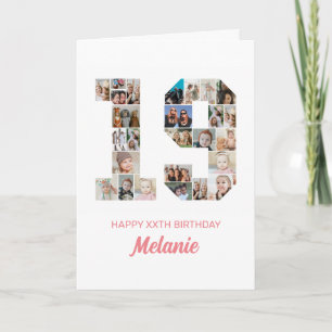 19e verjaardag nummer 19 Fotocollage gepersonalise Kaart