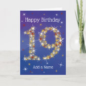 19e verjaardag - nummer 19 in sterren - blauw - le kaart (Voorkant)