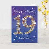 19e verjaardag - nummer 19 in sterren - blauw - le kaart (Gele Bloem)