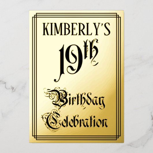 19e verjaardag Partij - Legant Manuscript + de Naa Folie Uitnodiging (Voorkant)