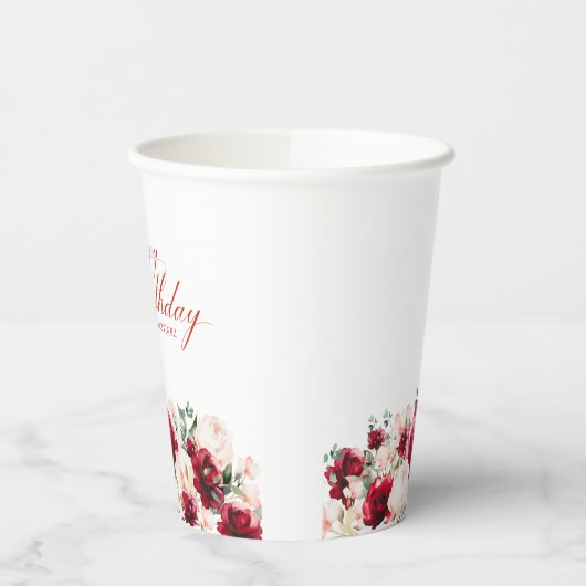 19e Verjaardag Party Red Rose Pink Peony Custom Papieren Bekers (Links)