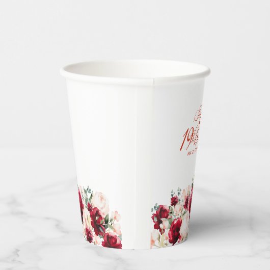 19e Verjaardag Party Red Rose Pink Peony Custom Papieren Bekers (Rechts)
