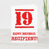 19e verjaardag: Plezier, rode rubberen stempel geï Kaart (Voorkant)