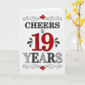 19e verjaardag Proost in rood wit zwart patroon Kaart (Gele Bloem)