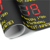 19e verjaardag: Red Digital Clock Style "19" + naa Cadeaupapier (Rol Hoek)