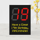19e verjaardag: Red Digital Clock Style "19" + naa Kaart (Gele Bloem)
