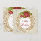  19e Verjaardag Red Rose Lijst Muziekblad Kaart (Voorkant / Achterkant)