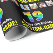 19e verjaardag: Regenboog "19"; Aangepaste foto's  Cadeaupapier (Rol Hoek)