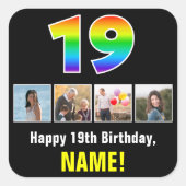 19e verjaardag: Regenboog "19"; Aangepaste foto's  Vierkante Sticker (Voorkant)
