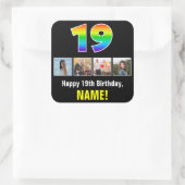 19e verjaardag: Regenboog "19"; Aangepaste foto's Vierkante Sticker (Tas)