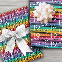 19e verjaardag regenboog strepen inpakpapier vel