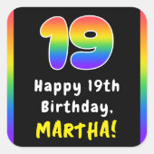 19e verjaardag: Regenboogspectrum # 19, Aangepaste Vierkante Sticker (Voorkant)