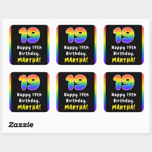19e verjaardag: Regenboogspectrum # 19, Aangepaste Vierkante Sticker (Vel)