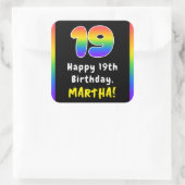 19e verjaardag: Regenboogspectrum # 19, Aangepaste Vierkante Sticker (Tas)