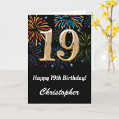 19e verjaardag regenboogvuurwerk zwart en goud kaart (Gele Bloem)
