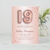 19e verjaardag - Roos gouden ballonnen Kaart (Staand voorkant)