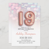 19e Verjaardag - Roos Gouden Ballonnen Roze Lichte Kaart (Voorkant / Achterkant)
