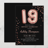 19e verjaardag - Roos gouden ballonnen zwart Kaart (Voorkant / Achterkant)