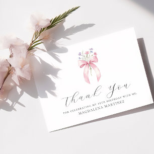 19e Verjaardag Roze Bow Wildflower Flat Bedankkaart