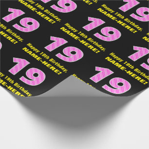 19e Verjaardag: Roze Strepen en Hartjes "19" + Naa Cadeaupapier