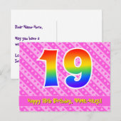 19e verjaardag: Roze strepen & harten, Regenboog 1 Briefkaart (Voorkant / Achterkant)