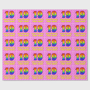 19e verjaardag: Roze strips & harten, regenboognr. Cadeaupapier