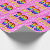 19e verjaardag: Roze strips & harten, regenboognr. Cadeaupapier (Hoek)