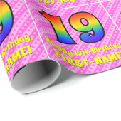 19e verjaardag: Roze strips & harten, regenboognr. Cadeaupapier (Rol Hoek)