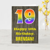 19e verjaardag: rustieke faux hout look, regenboog kaart (Gele Bloem)