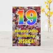 19e verjaardag; rustieke herfstbladeren; regenboog kaart (Gele Bloem)
