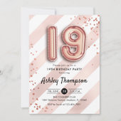 19e verjaardag - Strepen Roos gouden ballonnen Kaart (Voorkant)