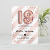 19e verjaardag - Strepen Roos gouden ballonnen Kaart (Staand voorkant)