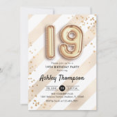 19e verjaardag - Stripes gouden ballonnen Kaart (Voorkant)