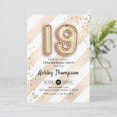 19e verjaardag - Stripes gouden ballonnen Kaart (Staand voorkant)