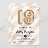 19e verjaardag - Stripes gouden ballonnen Kaart (Voorkant / Achterkant)