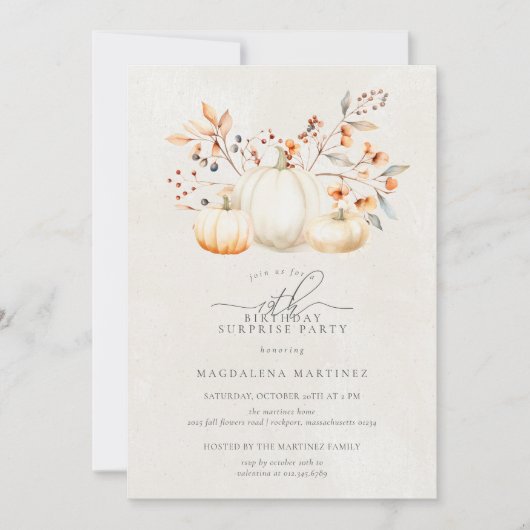 19e Verjaardag Surprise Party Witte Pompoen Herfst Kaart (Voorkant)