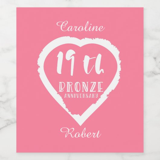 19e verjaardag traditionele brons wijn etiket (Enkel label)