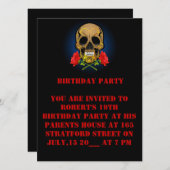 19e verjaardag Uitnodiging rozen- en schedelkaart (Voorkant / Achterkant)